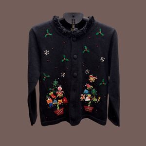 Vintage Berek Black Holiday Embroidered Cardigan Size M